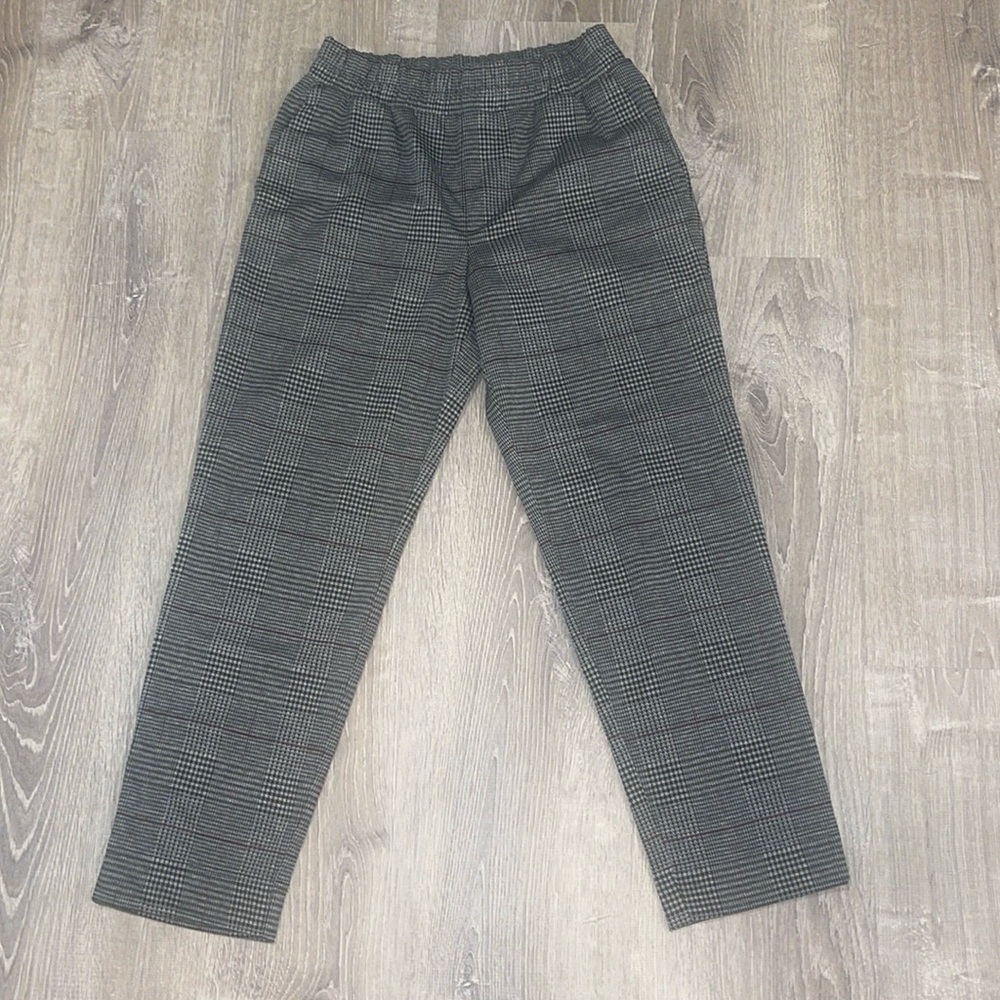 Plaid Trousers-Black Grey Maroon